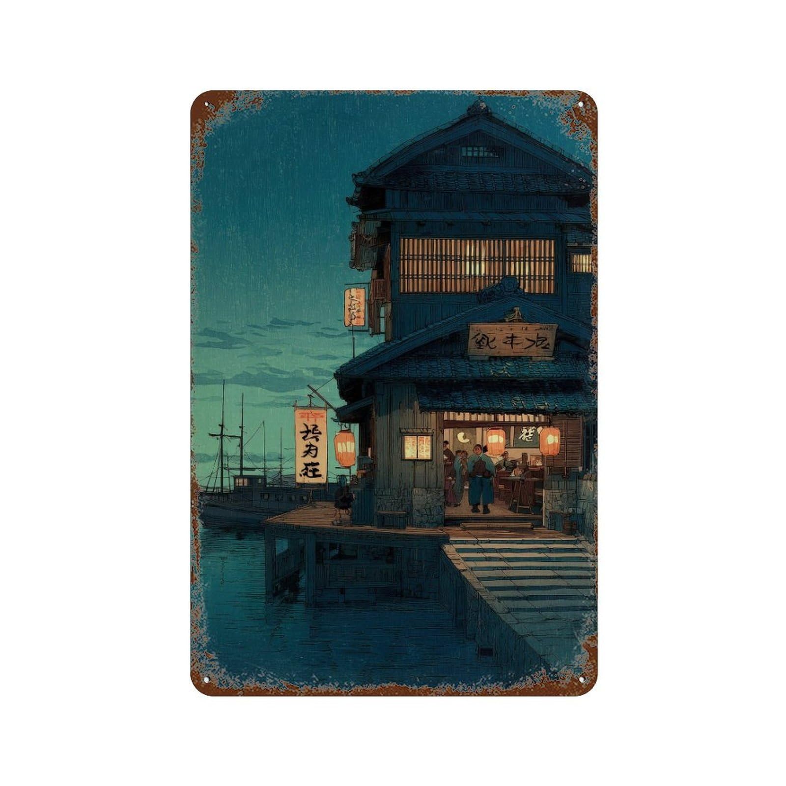 xiaoxiaoshen Japanese Waterfront Tavern. Y2k Indie Wall Decor Art Metal Tin Poster Modern Home Decor Art Home Bar Shop Decorations Vintage Sign 30x20cm