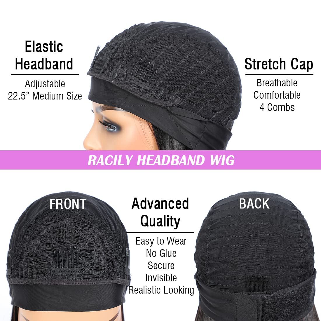 Short Curly Headband Wigs Human Hair Wig for Black Women, Color #4 Glueless Kinky Curly Wigs 100% Unprocessed Hair Chocolate Brown None Lace Front Wigs Dark Brown 150% Density (14 Inch, #4)