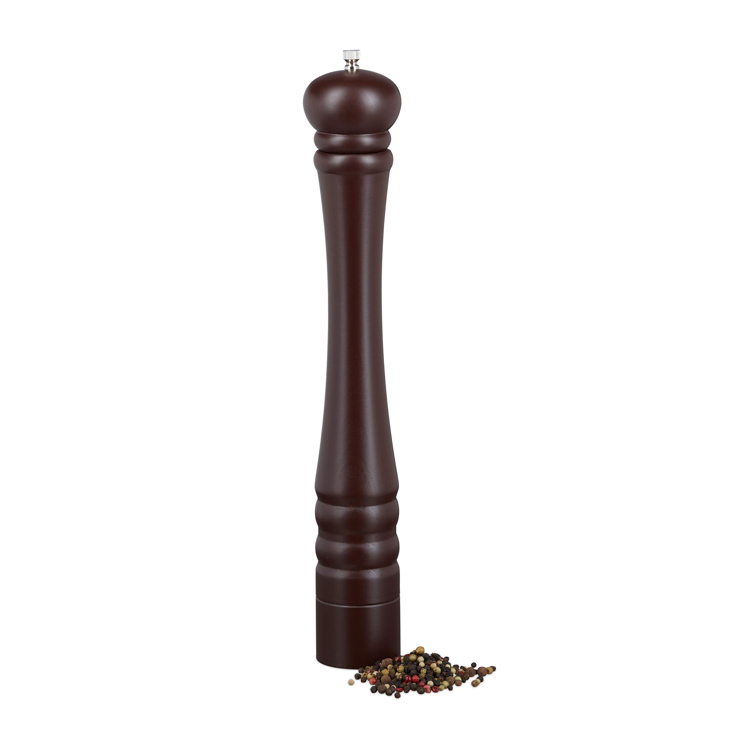 Lot de 2 moulins à poivre en bois, broyeur en céramique, grand design classique, moulin à épices, H x l x P : 40 x 6 x 6 cm, marron chocolat