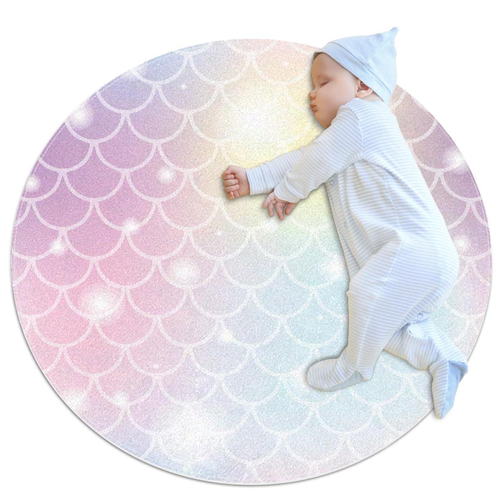 Tapis rond rose motif écailles de sirène haut de gamme pour salon 100cm