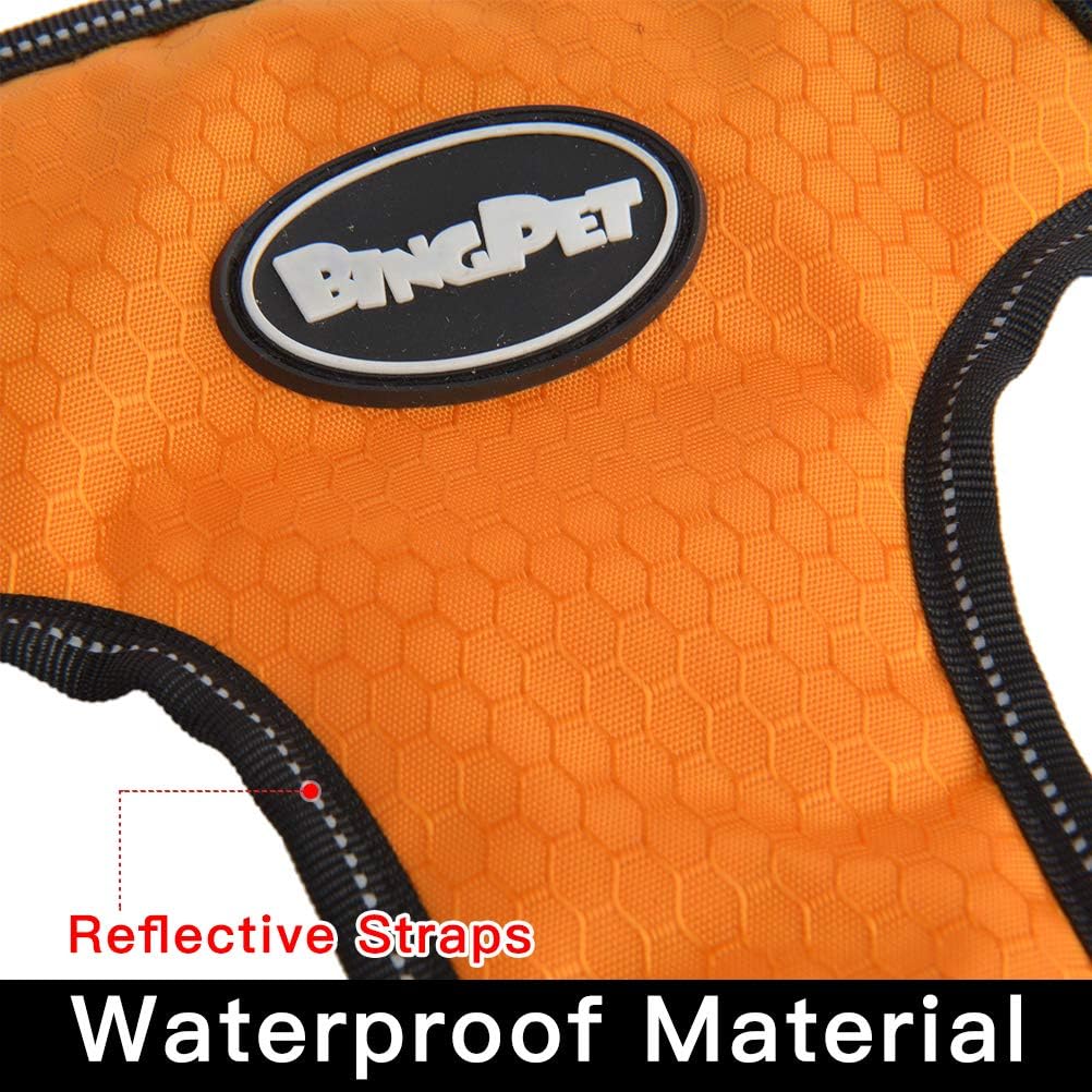 BINGPET No Pull Dog Harness Adjustable Soft Vest Reflective for Outdoor Walking, Orange Large