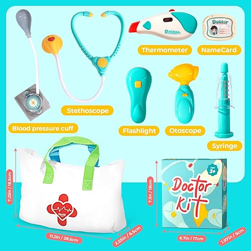 Miniatura 7 de Kit médico para niños pequeños de 3 a 5 años  Kit médico de juego de simulación preescolar con estetoscopio, manguito de presión arterial y bolsa de