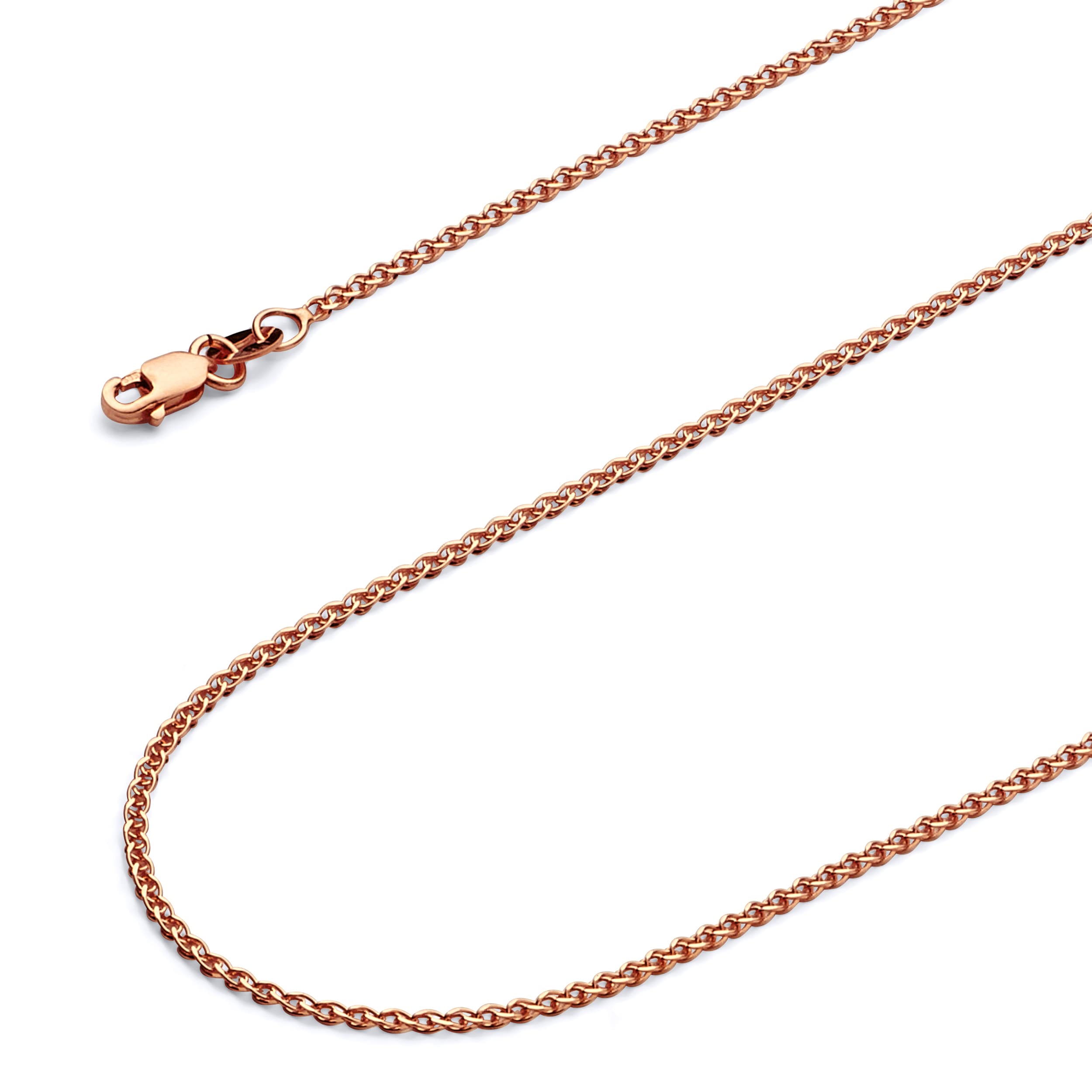 Wellingsale 14K Solid Rose Gold 1.5mm Open Wheat Chain with Lobster Claw Clasp - 22