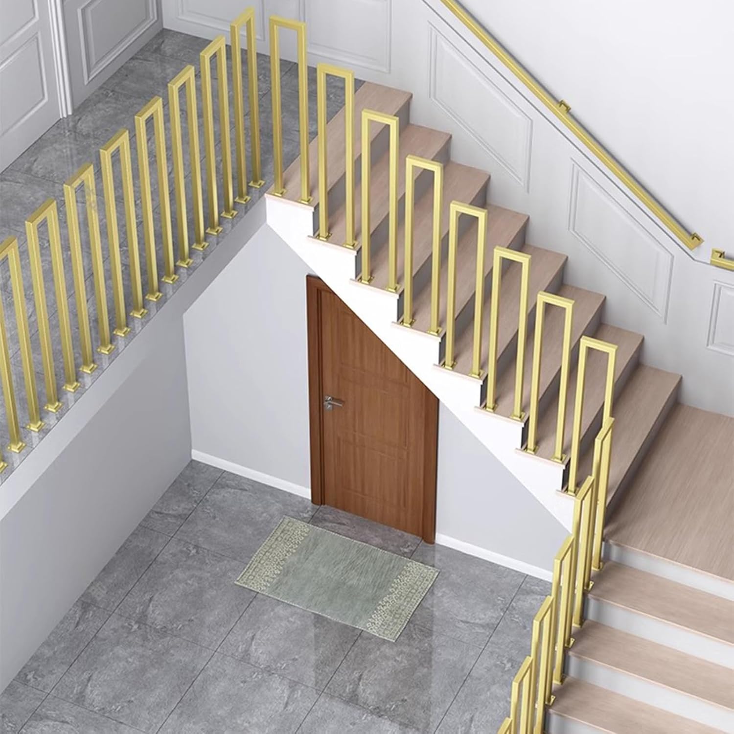 Industrial Iron Banister Column Deck Guardrail Spindles Square Gold U/M Shaped Balusters 29.5inch Tall Set of 4