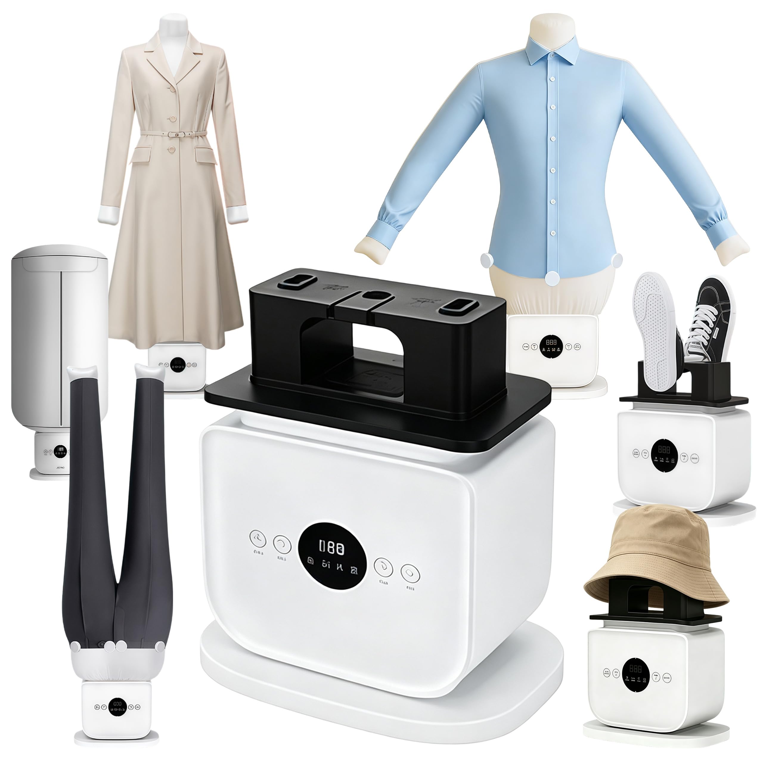 Stiratura automatica per camicie, portatile, con funzione di tempo per scarpe, vestiti, pantaloni e gonne, con copertura a secco e asciugatura a 360°