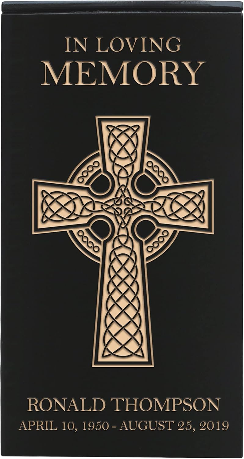 LifeSong Milestones Urns for Ashes Adult Male Urns For Human Ashes Adult Female Customizable Cremation Urns for Human Adult Ashes Medium Decorative Irish Cross Maple Wood Black Funeral Keepsake Box