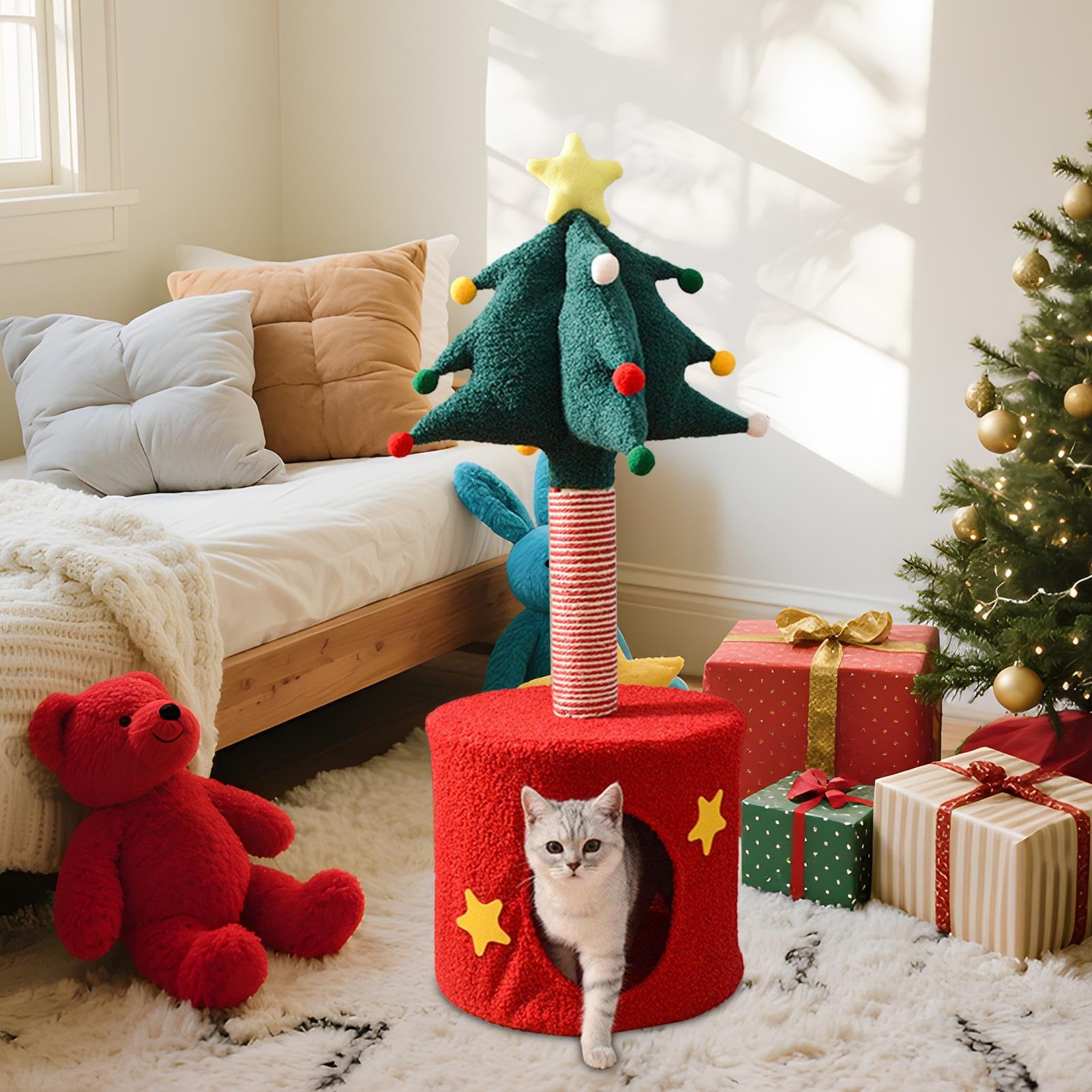 Weihnachtskatzenkratzer Post Mit Bett - Katzenturm Ferienturm | Einzigartiger Sisal-Scratcher Für | Kletterplattformen | Morb Bett Spieldekoration