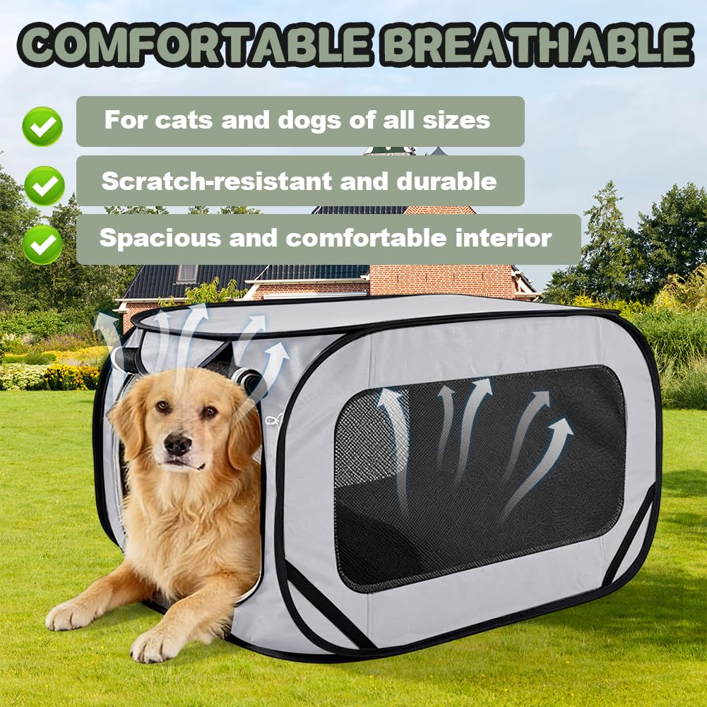Box pieghevole per cani e gatti, trasportino per cani, pieghevole, 94 x 53 x 53 cm, trasportino per cani con doppie porte, in tessuto Oxford, per viaggi (grigio)