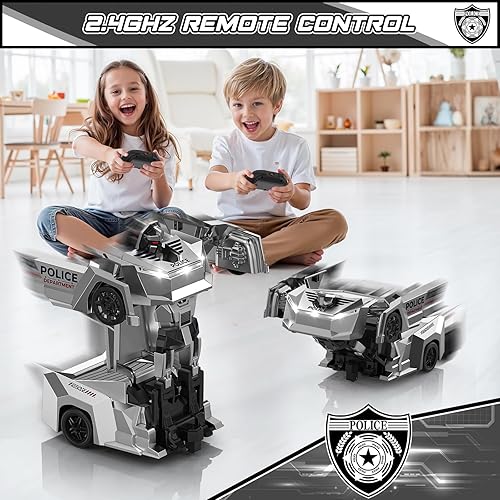Miniatura 5 de Robot de autos a control remoto de 2.4 GHz, escala 118, juguete de coche de control remoto para niños de 4 a 7 y 8 a 12, un botón, deformación de
