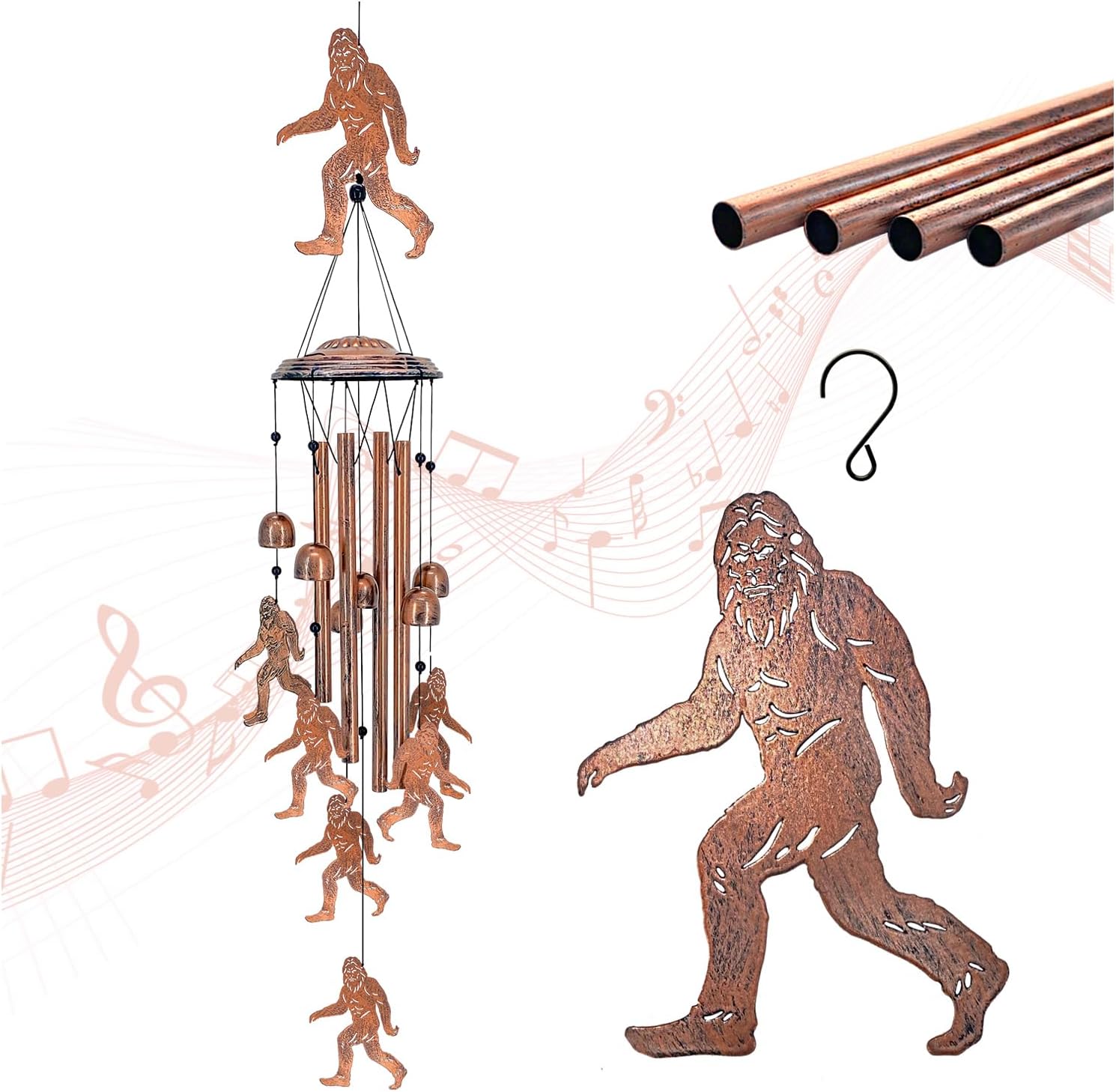 Bigfoot Wind Chimes Outdoor Big Foot Sasquatch Gifts for Men/Women/Dad/Grandpa Birthday Gift Memorial Metal WindChimes for Outside/Indoors, Home, Lawn, Porch, Patio, Garden Decor, Yard Decoration