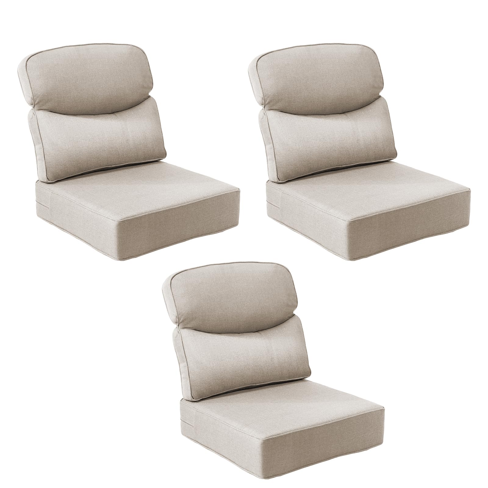 Outdoor Cushion Set for Patio Furniture, UV Resistant, Water Resistant - 6 Inch Thick Dual Layer Back Support Cushions– 24x24 Inch Patio Seat Covers for Chair/Sofa/Couch | Beige | 3-Pack |