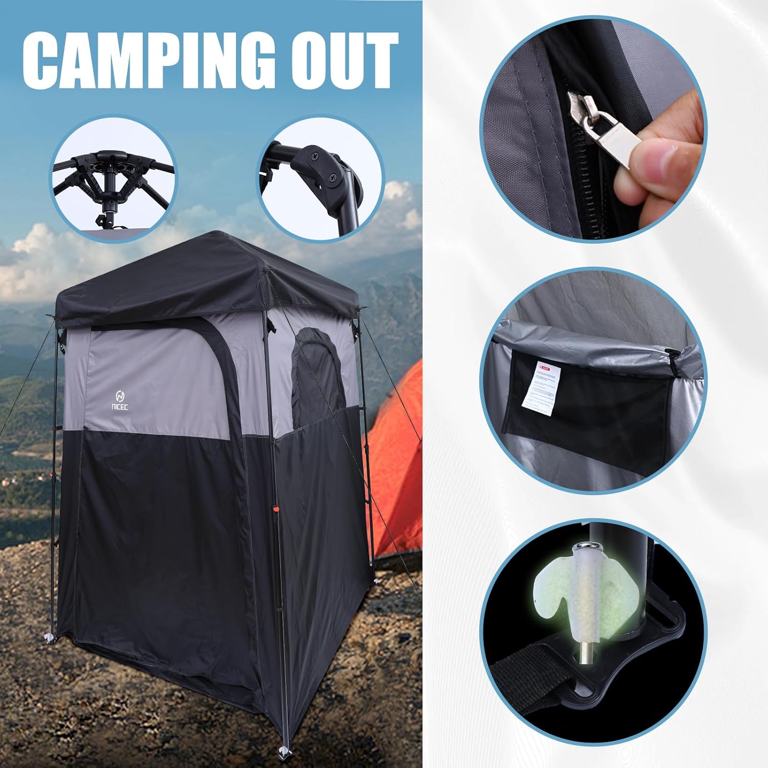Nice C Camping Shower Tent, Instant Pop Up Privacy Changing Tent, Outdoor Shower Enclosure, Toilet Tents, Camping Bathroom, Oversize (Square – 1 Room)