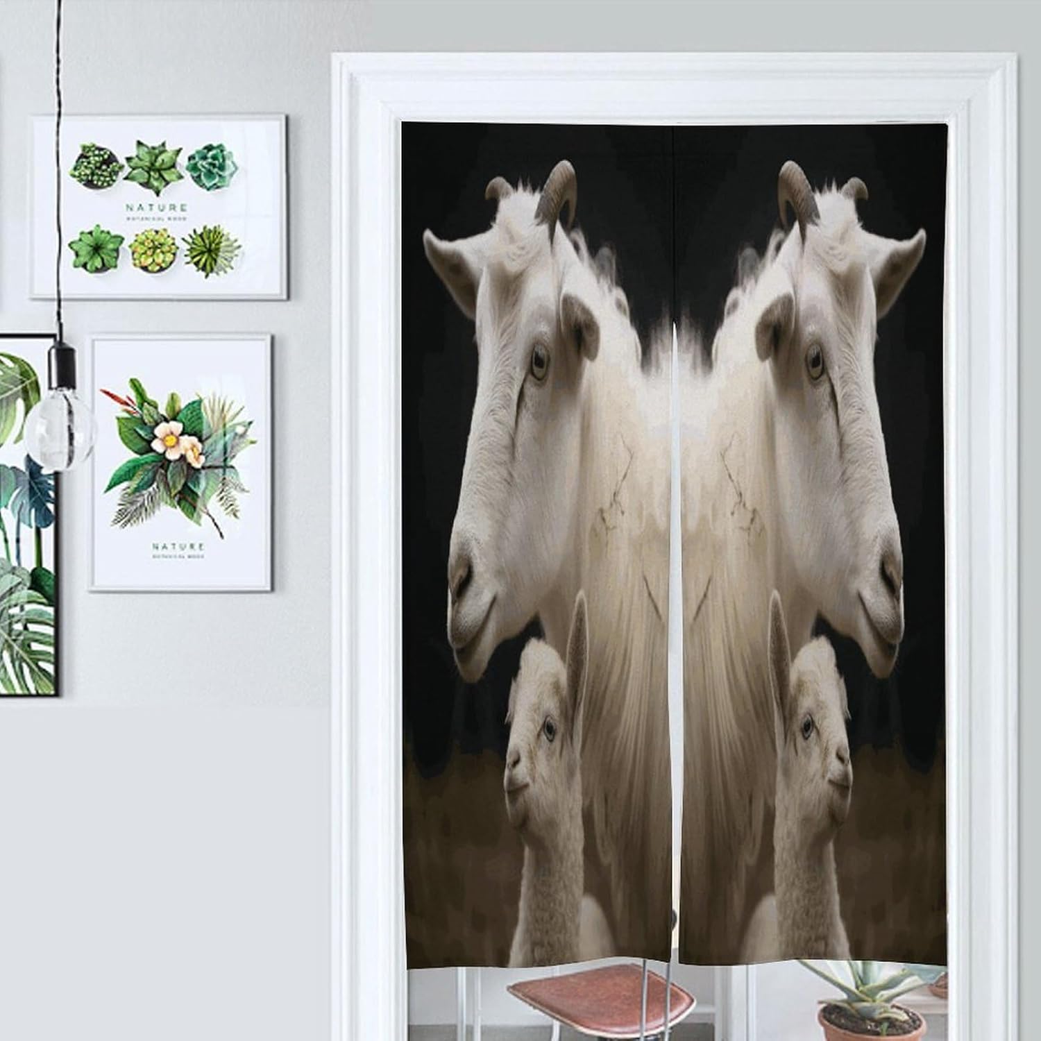Cute Sheep with Mother Door Curtain Printed Doorway Noren Japanese Style Doorway Room Divider Curtains for Privacy Partition Divider Kitchen Home Decorations Wall Hanging