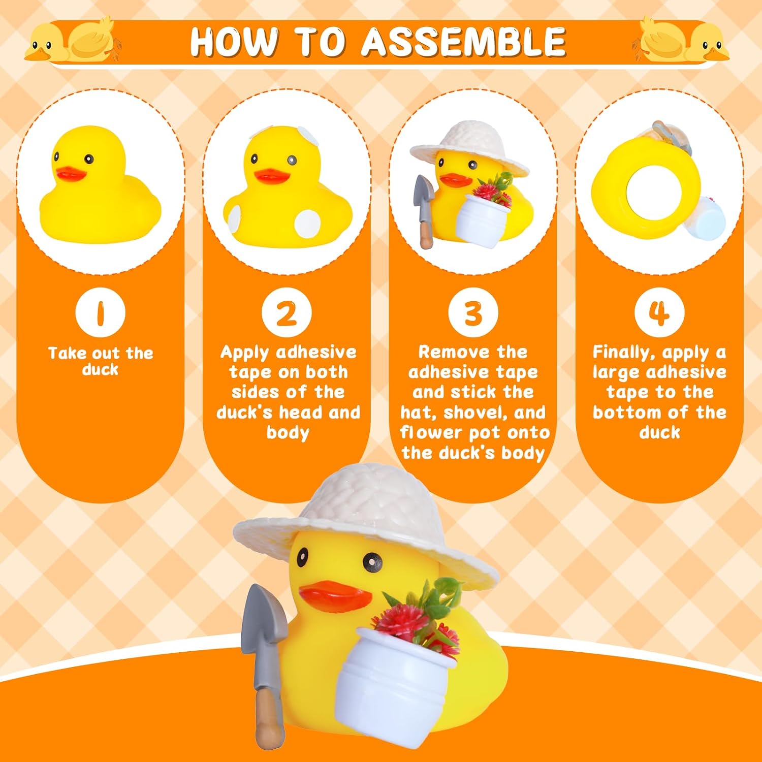 Garden Duck Decor Car Ornament with Hat, Shovel & Planter