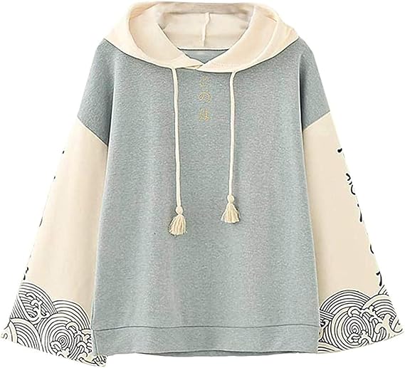 Amazon Co Jp レディース トレーナー Doerwye パーカー 浪柄 中華風 ゆったり カジュアル おしゃれ チャイナ服 原宿系 プルオーバー 長袖 シンプル トップス 可愛い 通学 通勤 デート ファッション アウター着痩せ 少女 春 ファッション