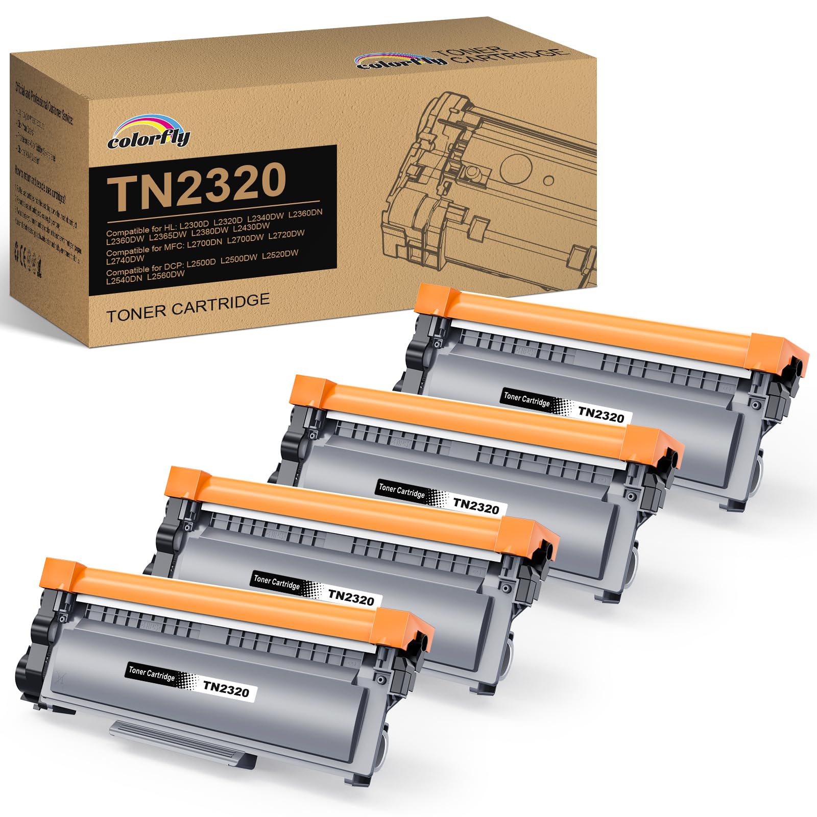 colorfly TN2320 TN2310 Cartucce toner compatibili con Brother TN-2320 TN-2310 per MFC-L2700DW HL-L2340DW HL-L2360DN HL-L2300D DCP-L2500D DCP-L2520DW HL-L2365DW MFC-L2720DW, 4 Nero.