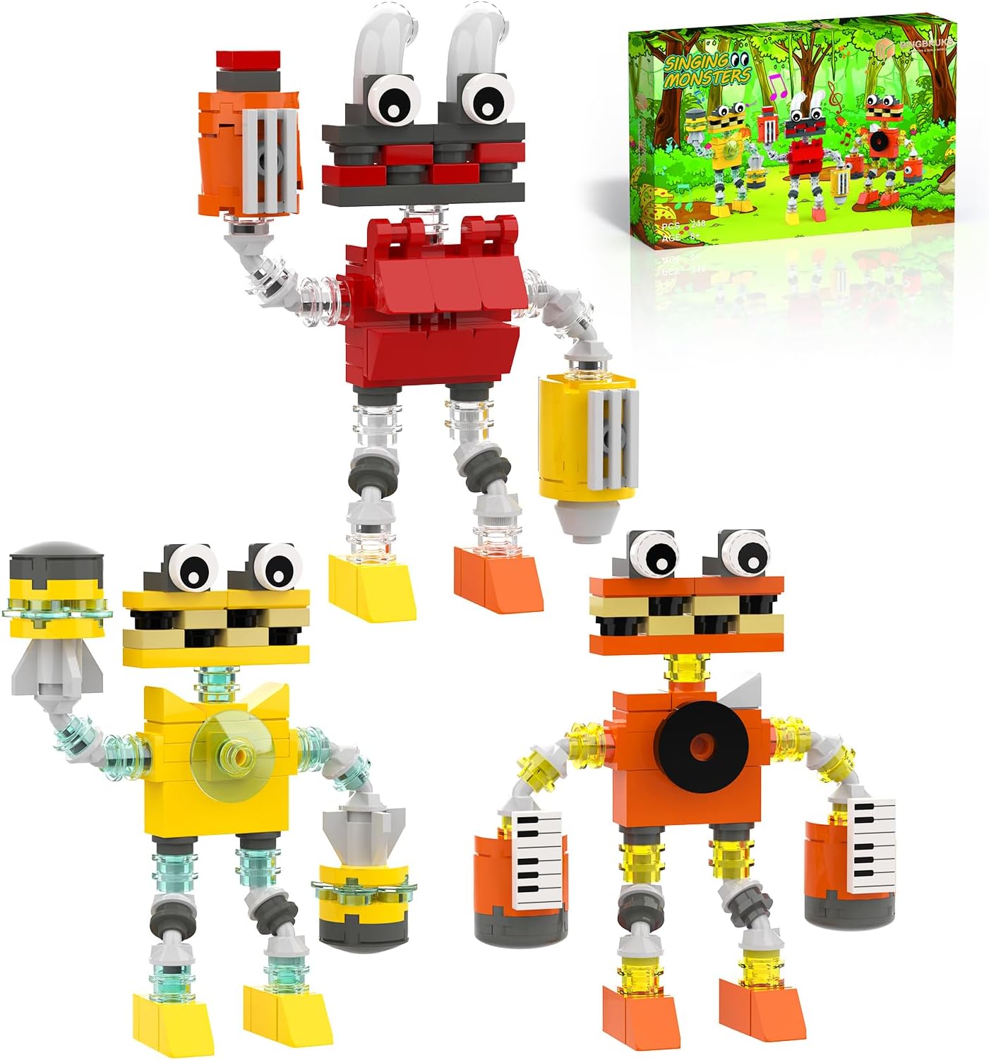 248 Pcs Singing Monsters Toys Building Blocks,3 Sets Wubbox,Epic Wubboox,Rare Wubbox Action Figure Model Plush Sing Monsters Animal Figure Doll Supernatural Monster Building Toy For Fans