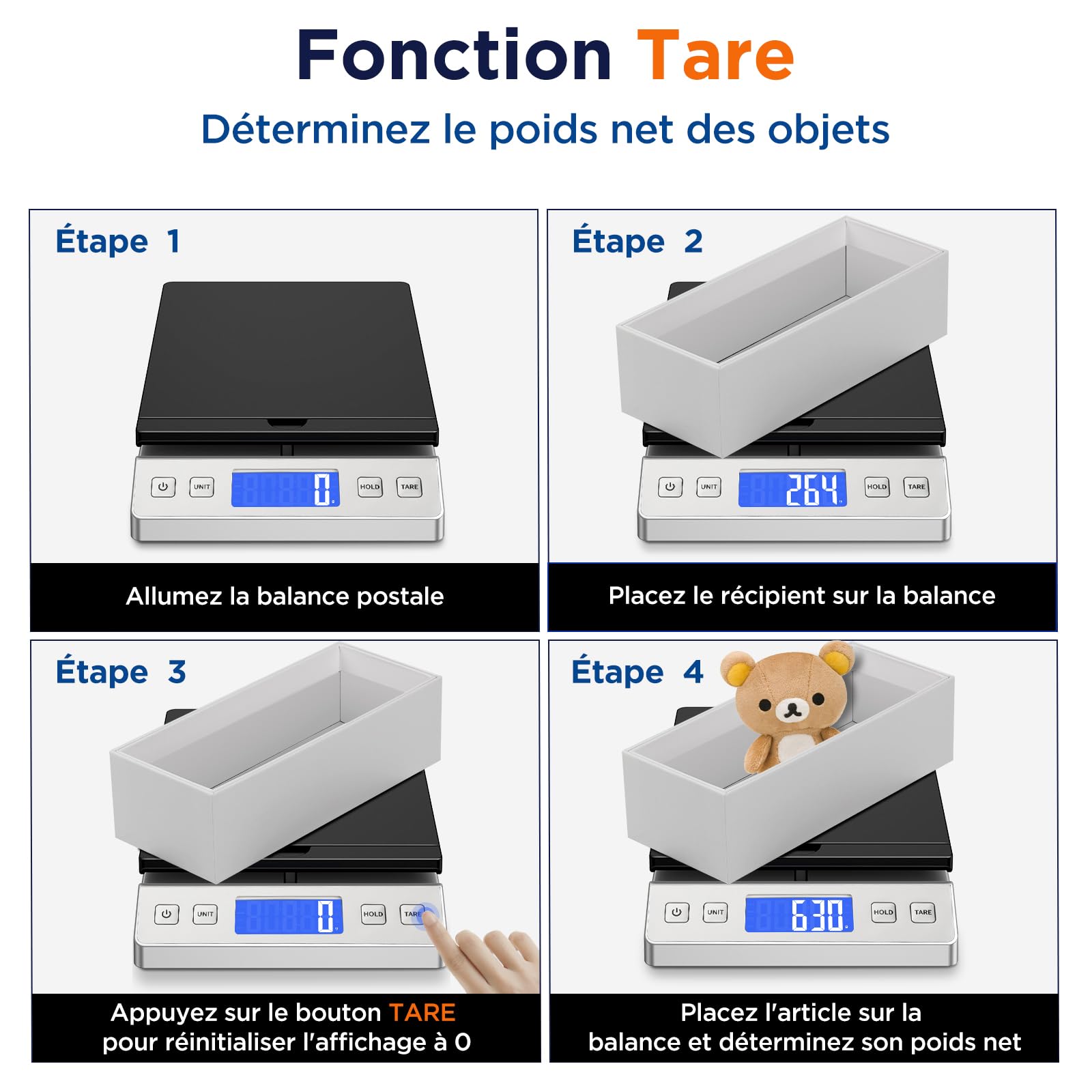 Balance Colis Numérique 30 kg / 66 lb avec Fonction Hold/Tare, Écran LCD Externe