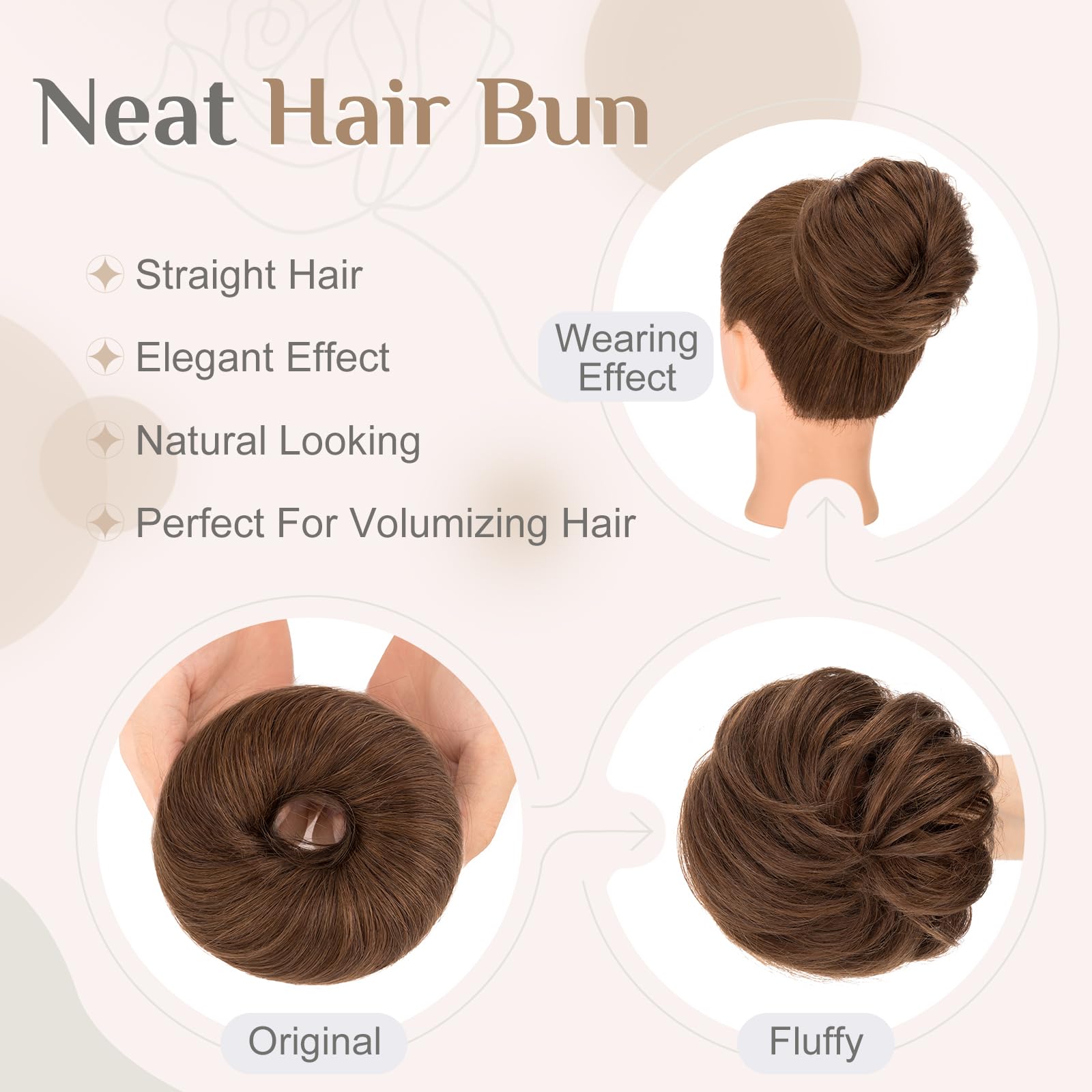Elailite Hair Pieces For Women Straight Bun Real Hair Human Hair Smooth Neat Hair Covered Scrunchies Donuts Updo Chignon - Image 4
