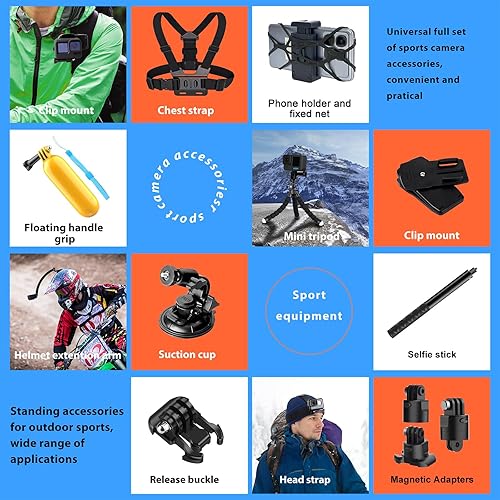 Miniatura 9 de HONGDAK Kit de accesorios para cámara de acción, kit de accesorios para cámara deportiva 65 en 1, compatible con todos los GoPro Hero 11 10 9 8 7 6