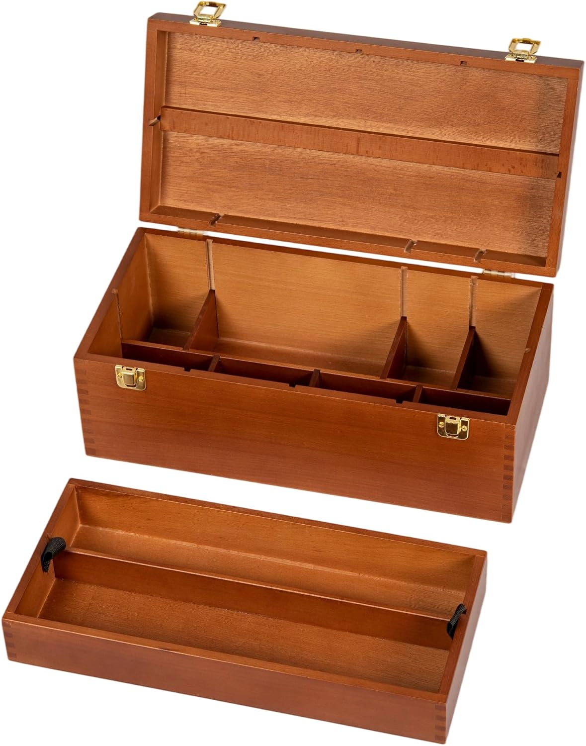 DJAR Artist Storage Box Beechwood Art Supply Organizer, Portable Large Sturdy Wood Tool Box, Walnut