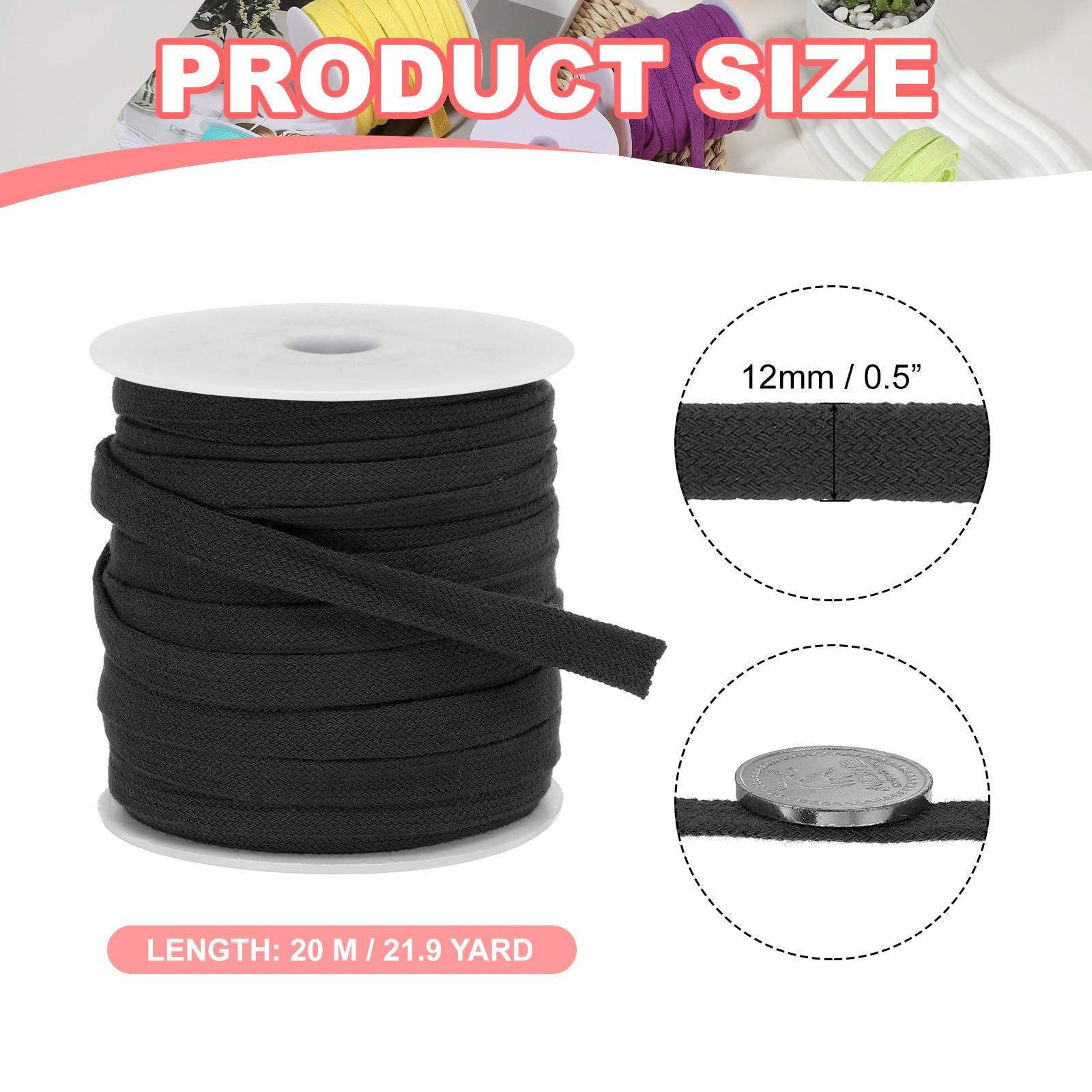 PATIKIL Flat Drawstring Cord 12mm x 22 Yd - Image 2