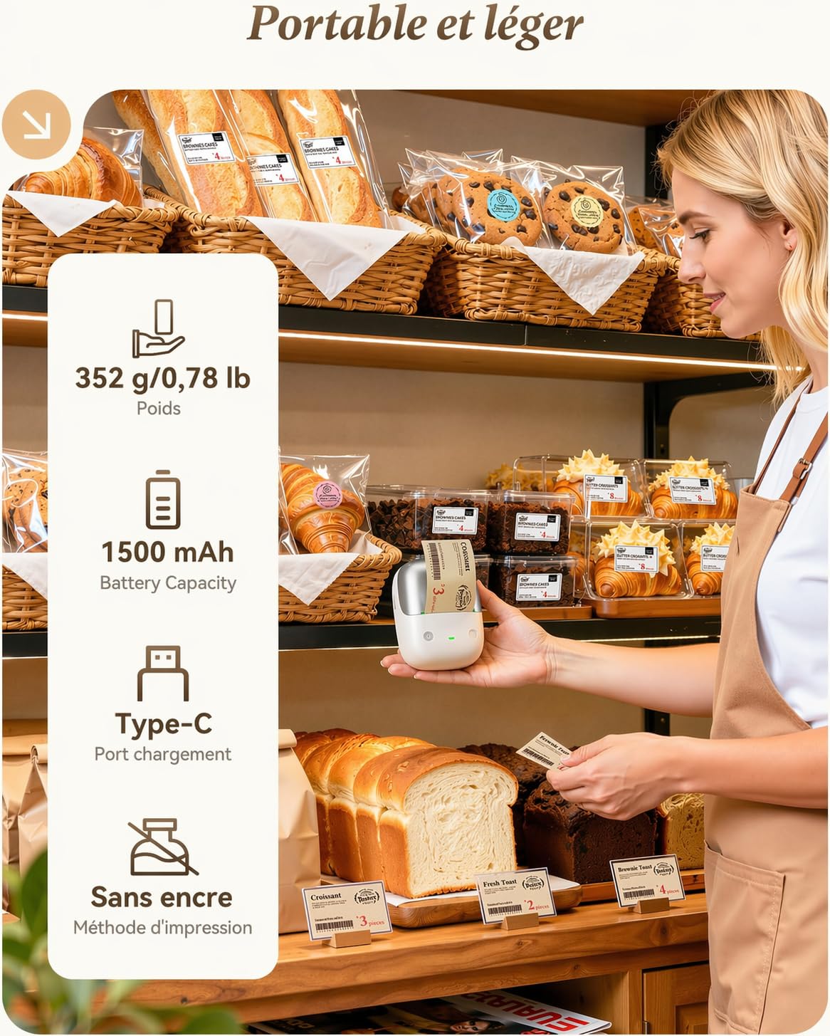 NIIMBOT B2Pro Étiqueteuse 300 DPI, imprimante d'étiquettes Autocollantes, Connexion Bluetooth pour téléphone et PC, avec 1 Rouleau d'étiquettes pour la Maison,Cuisine, Le Bureau, l'école