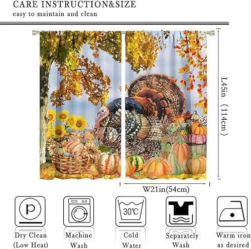 Miniatura 2 de Cortinas rústicas de cosecha de otoño  Acuarela de Acción de Gracias, pavo, girasoles, calabazas, hojas de arce, cortinas de ventana para oscurecer