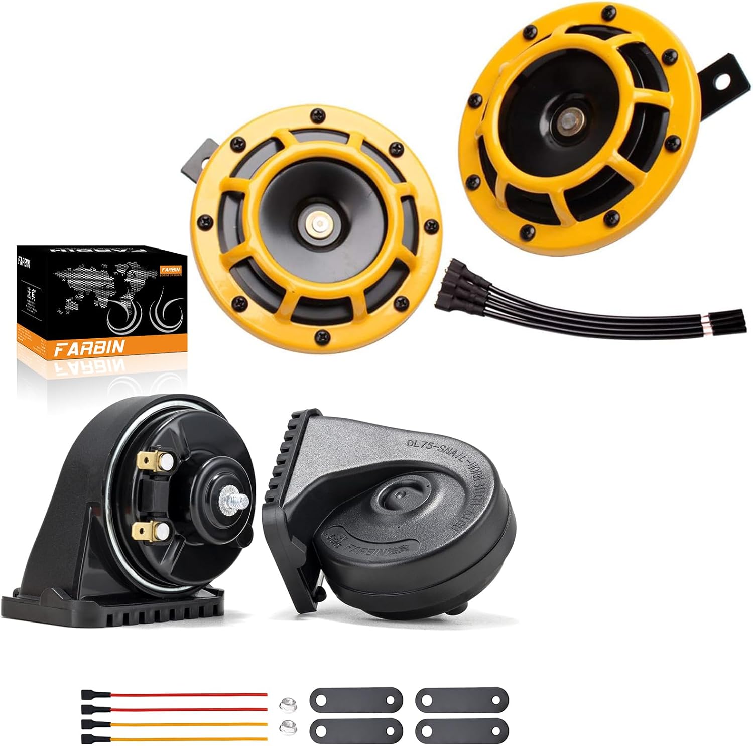 FARBIN Car Horn Loud 12V kit with Electric Waterproof Loud Motorcycle Horns Replacement Universal Horn Kit