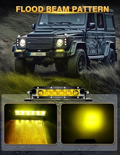 Miniatura 4 de Chelhead Barra de luz LED delgada, barra de luz de 7 pulgadas, haz de inundación, luz antiniebla amarilla, fila única, 30 W, 3600 lm, barra de faros