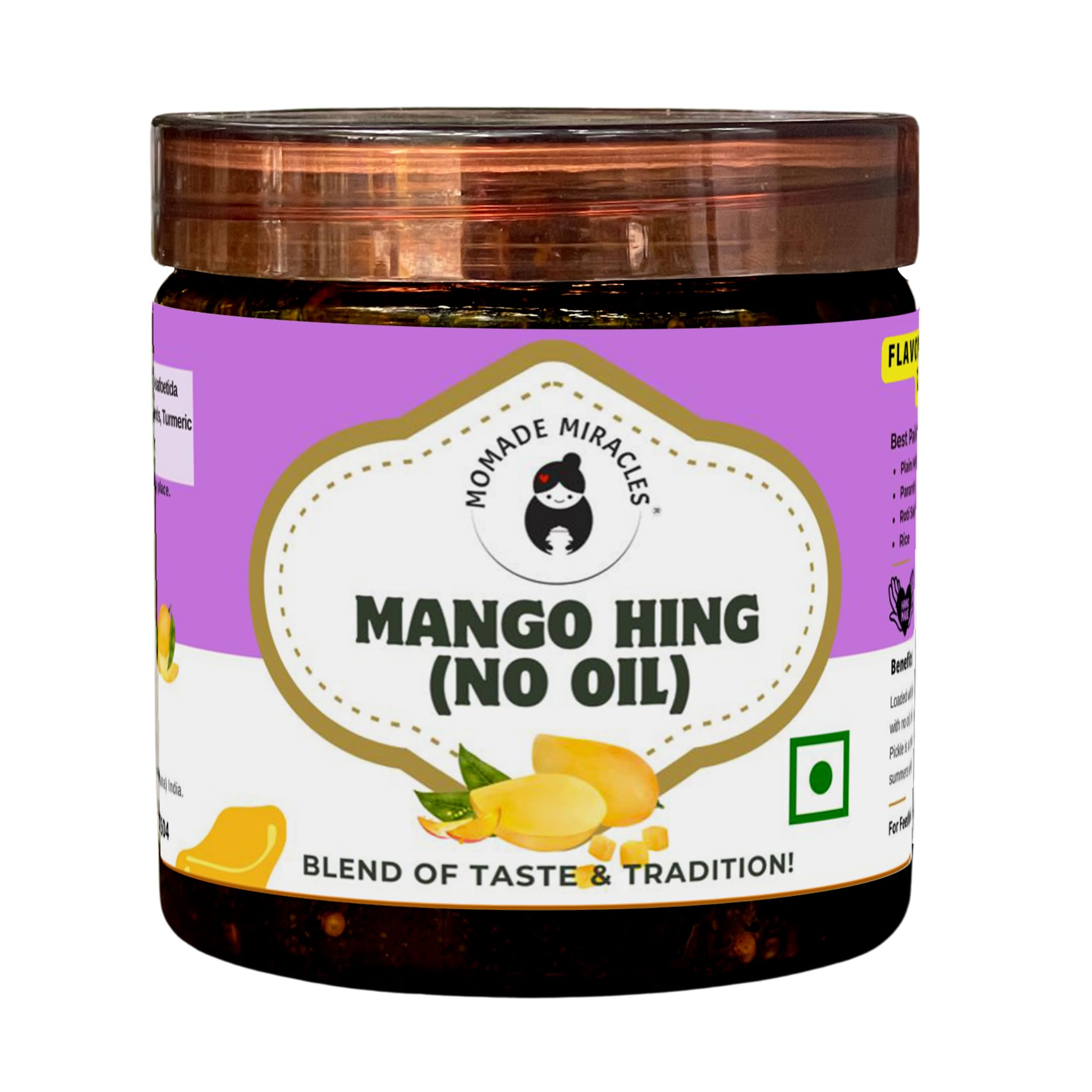 Mango Aam ka Achar with Hing Flavour/Pickle Without Oil (400 gm) Traditional Indian Homemade Achar with Hing, Sweet & Tangy Pickle | Dry Sukha Aam Ka Achaar made with Organic Methods & Preservative free