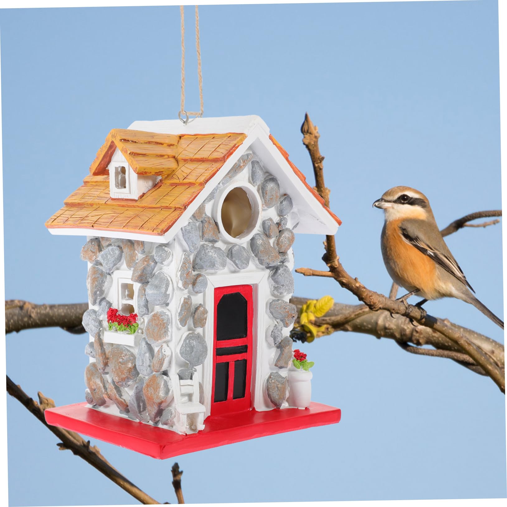 Hohopeti Casa de Pájaros Exterior de Resina Resistente Casita para Nido de Aves Pequeñas Colgante Decorativo para Jardín Refugio Seguro para Anidación y Descanso
