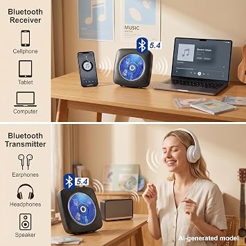 Gueray Portable CD Player Bluetooth CD Players for Home Rechargeable