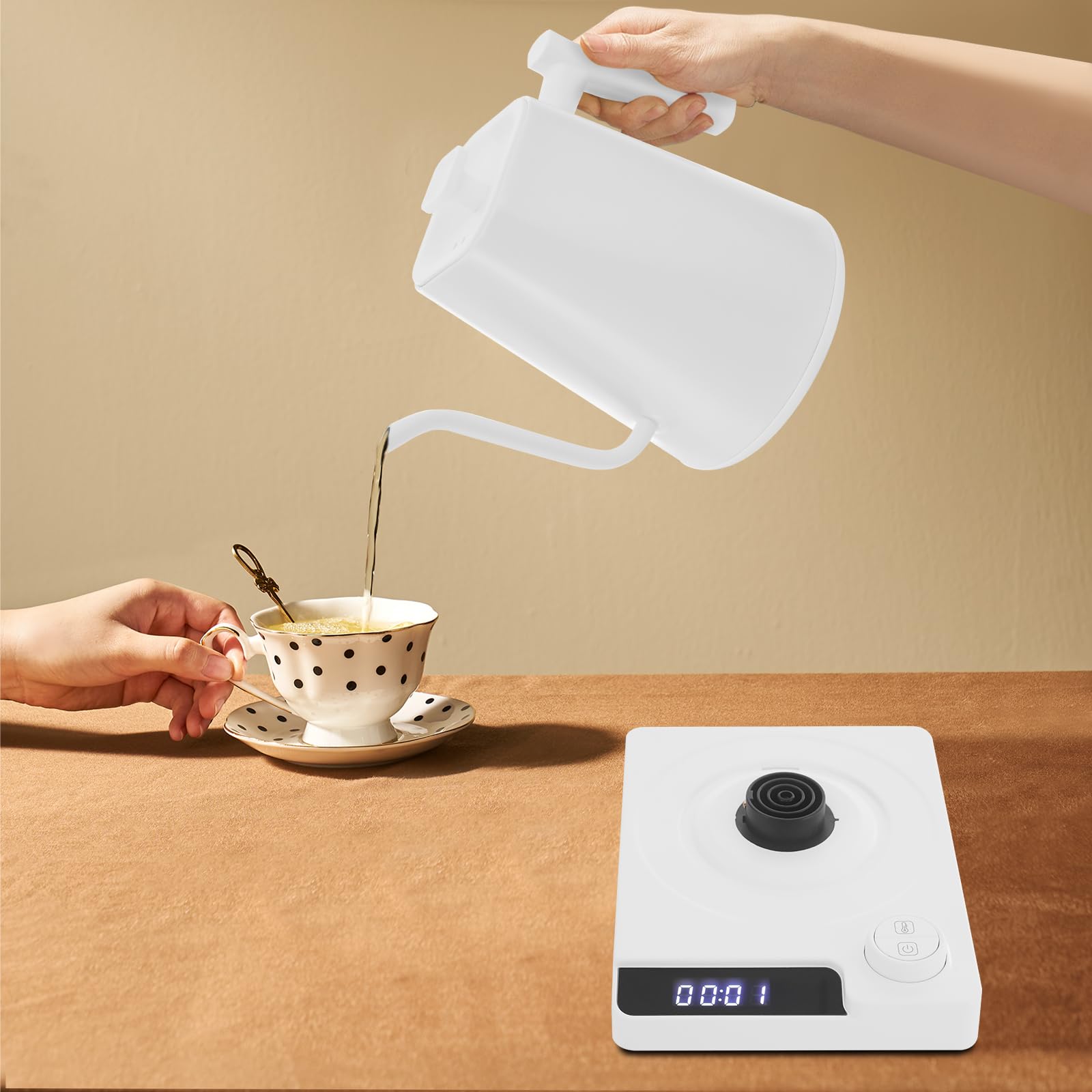 Hervidor de agua 1L 1200 W acero inoxidable pantalla LCD temperatura