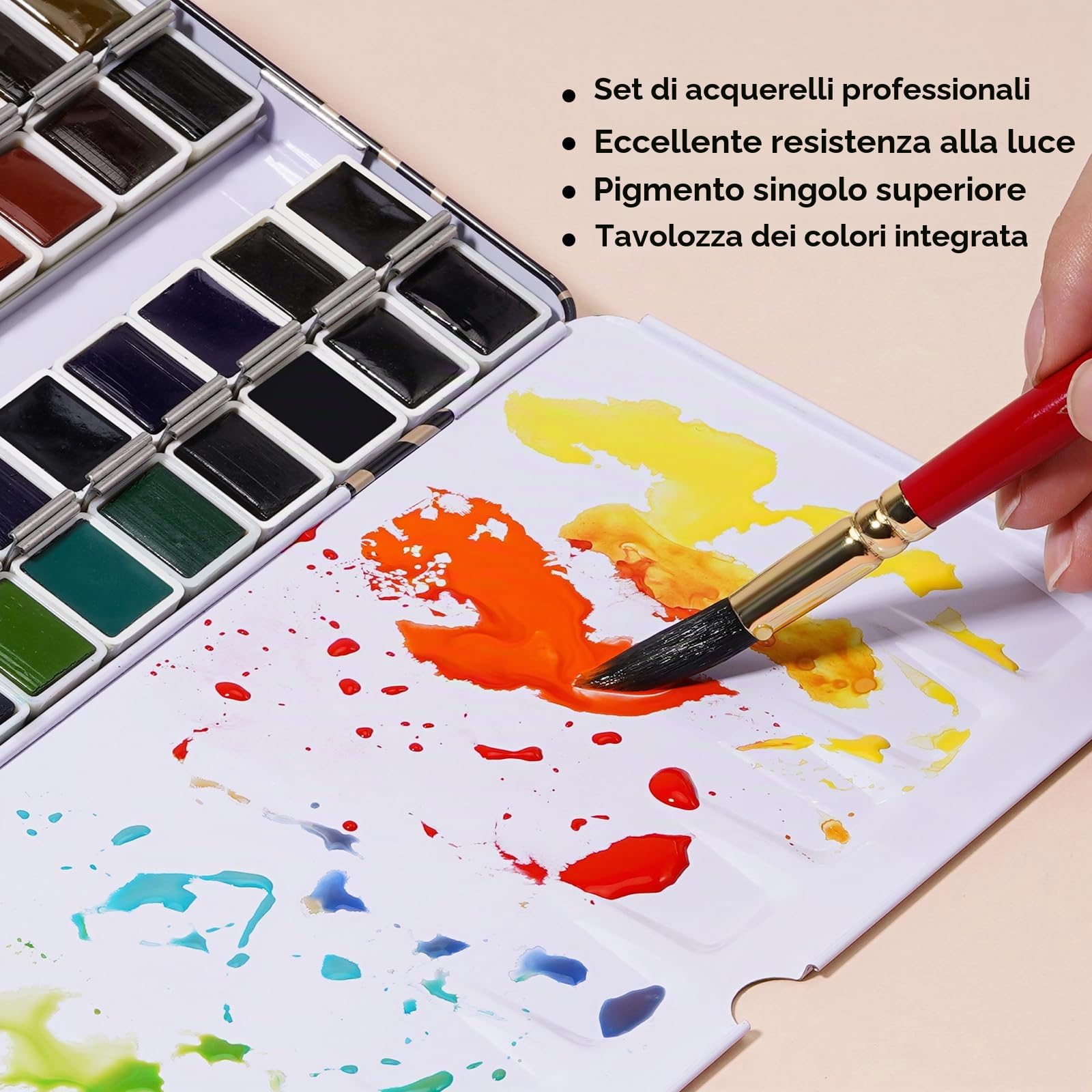 Paul Rubens Set di colori ad acquerello, 48 colori vivaci in scatola portatile, alta trasparenza, eccellente resistenza alla luce, perfetto set di acquerelli da viaggio professionale per artisti
