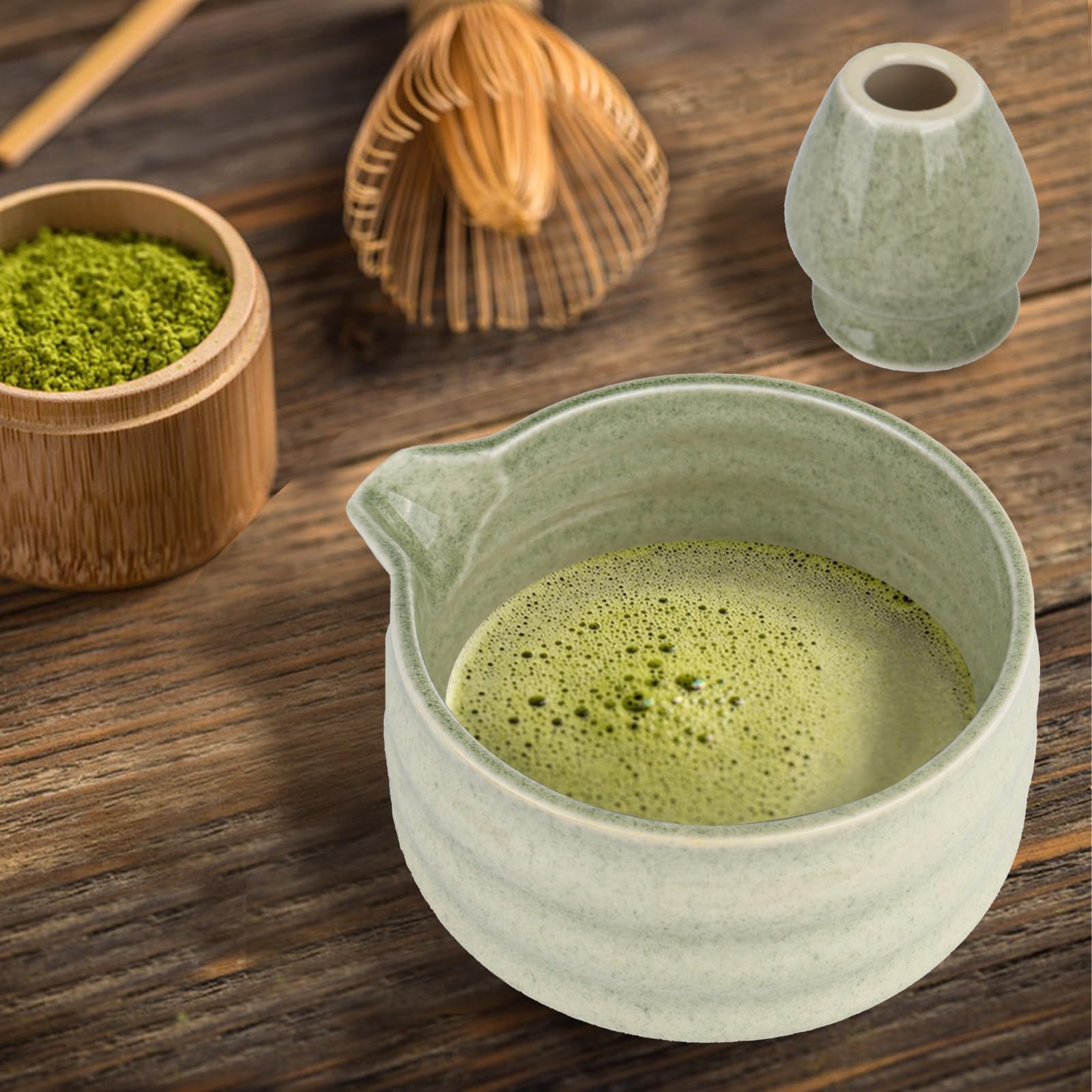 Trendecor 2-delige matcha kom, matcha set matcha kleur traditionele Japanse theeset matcha ceremonie keramische matcha kom matcha keramische schaal voor kantoor theesalon