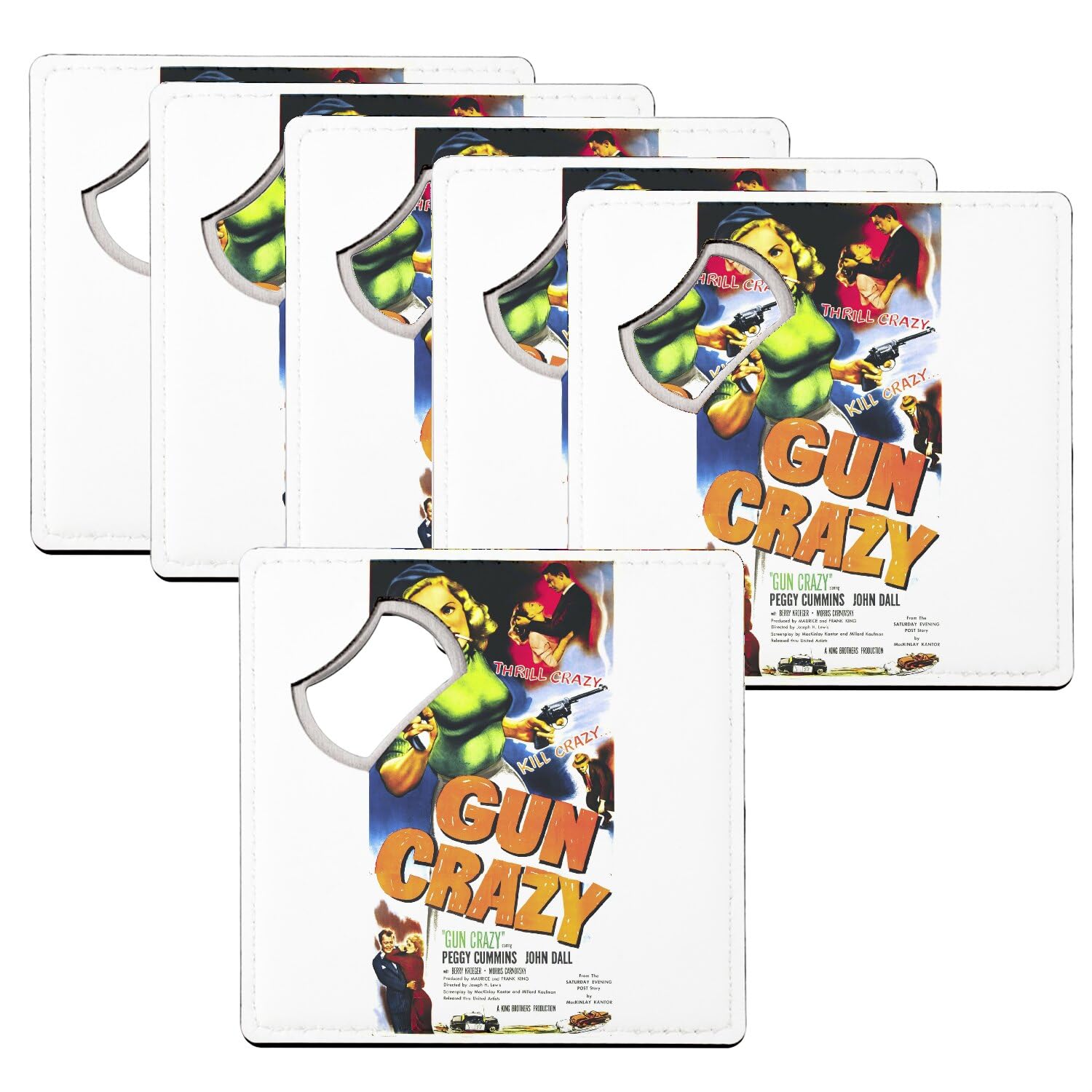 Sous-verre décapsuleur Gun Crazy | Idée cadeau vintage idéale pour passionnés de cinéma rétro