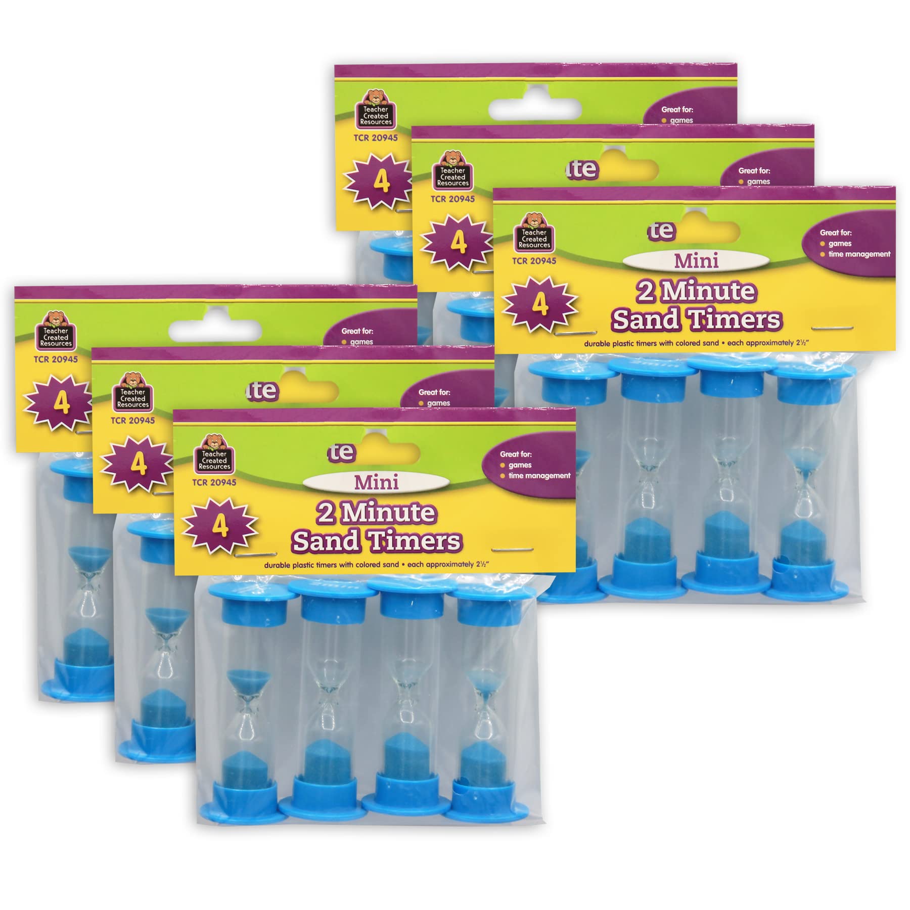 Sablier 2 minutes mini pour école et jeux de société : pack de 24 minuteurs colorés