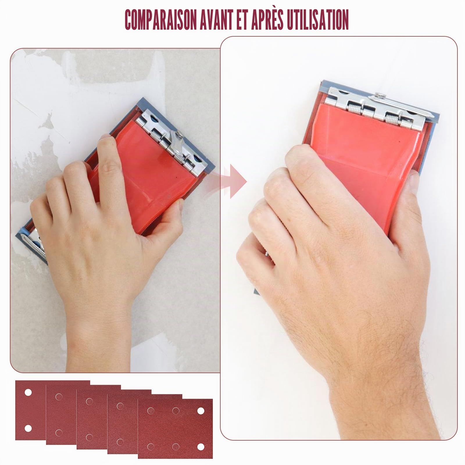 Lot de 50 feuilles de papier abrasif auto-agrippant 102 mm x 114 mm, grain 40/60/80/100/120, 6 trous, compatible avec Makita BO4555 BO4554 BO4561