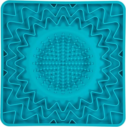 Messy Mutts Tapete de silicona con marco para lamer terapéutico, 9.5 x 9.5 pulgadas, tapete de alimentación lenta para aburrimiento y ansiedad, Azul