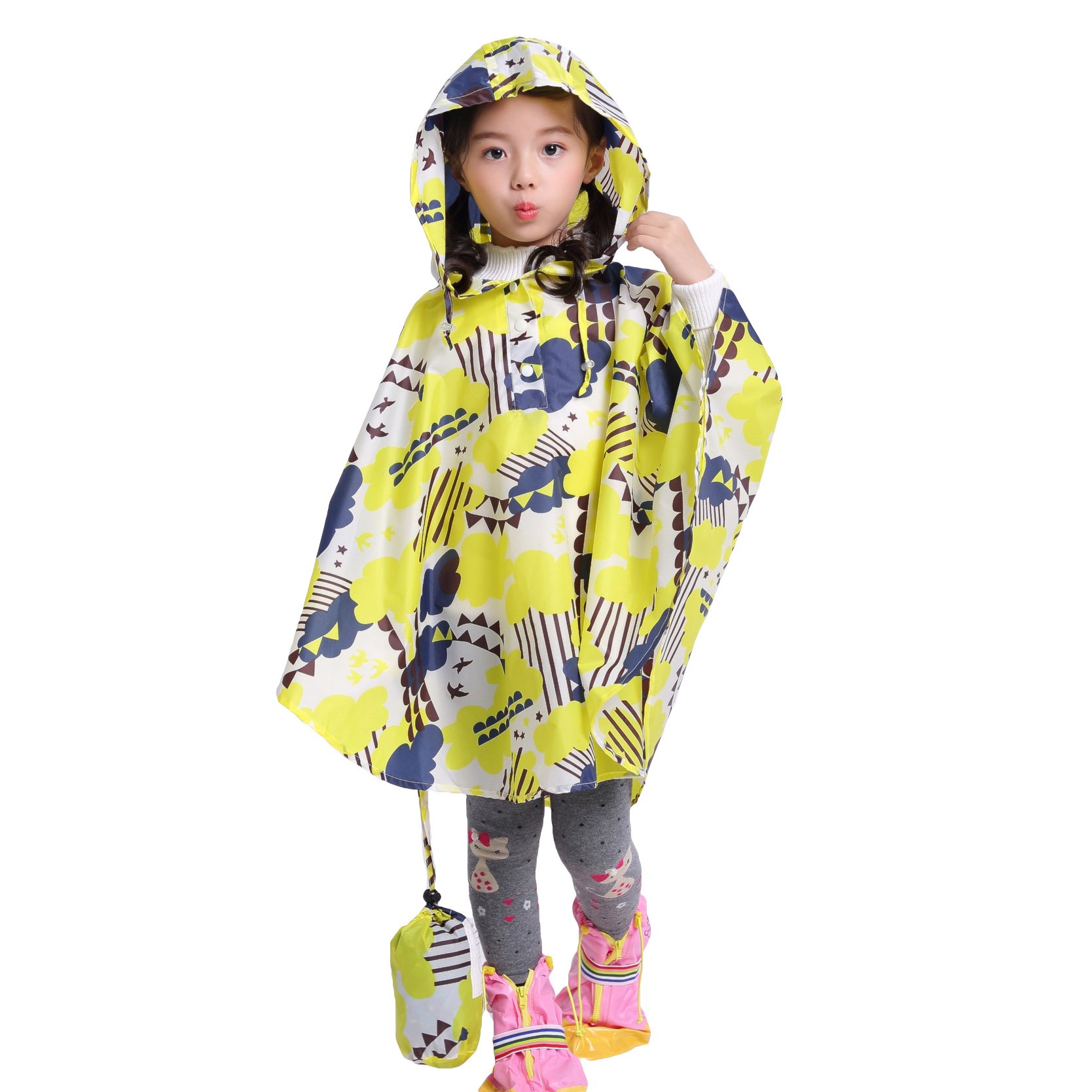 Bambini Impermeabile Giacca da Pioggia Poncho da Pioggia Bambina Incappucciato Riutilizzabile Cappotto di Pioggia Bello come Materiale e ha la Sua Sacca 1-12 anni