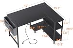 ODK 40 Inch Small L Shaped Gaming Computer Desk with Power Outlets, Reversible Storage Shelves & PC Stand for Home Office, Simple Writing Study Table with Storage Bag for Small Space, Black