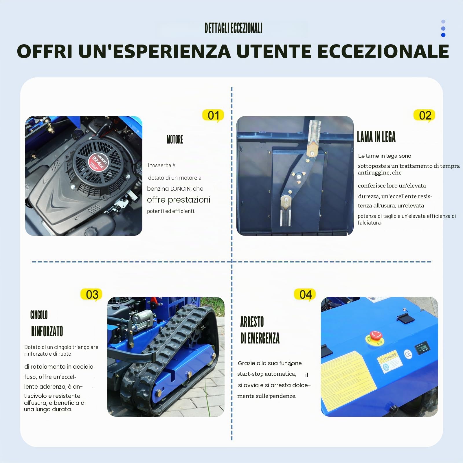 Tosaerba telecomandato piccolo tosaerba ibrido a quattro ruote motrici e decespugliatore, tosaerba tosaerba per tutto il terreno