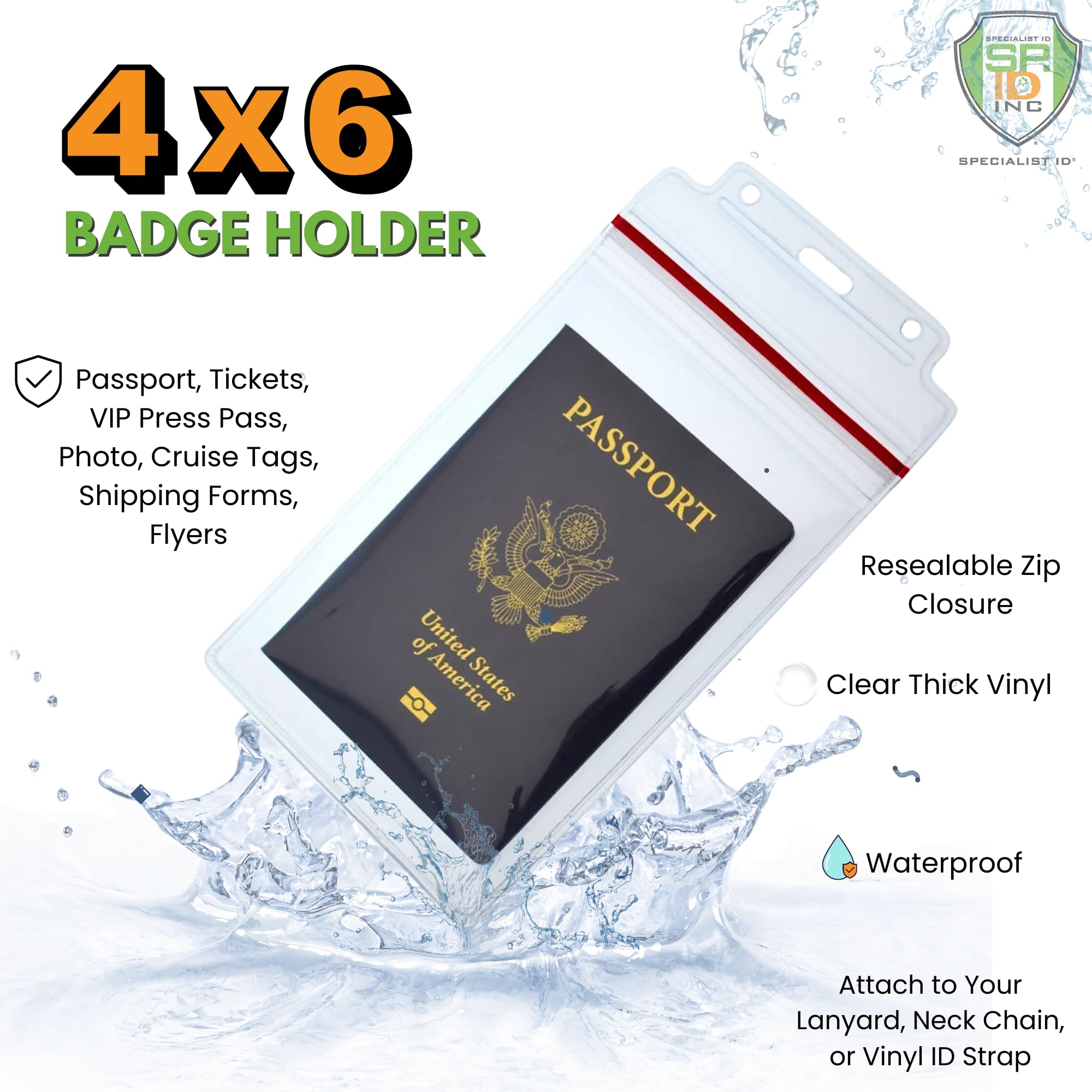 Extra große wasserabweisend 4 x 6 Badge Holder – Schwere mit wiederverschließbarer Zip Lock Top von Specialist ID (Toll für Cruise Essentials) 5 Pack