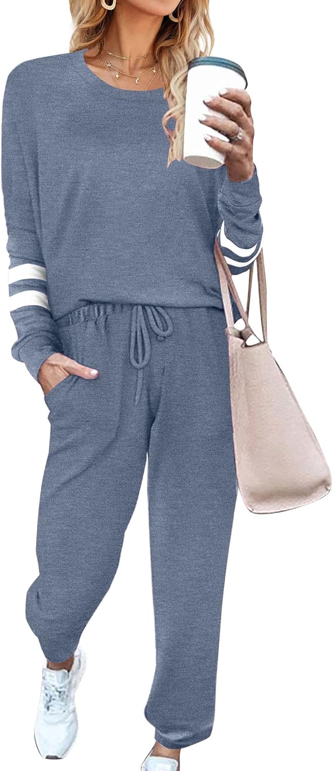 Ekouaer Sweatsuits Womens Loungewear Set Tracksuit Long Sleeve Pajamas Set with Pockets 2 Piece Outfits Lounge Sets