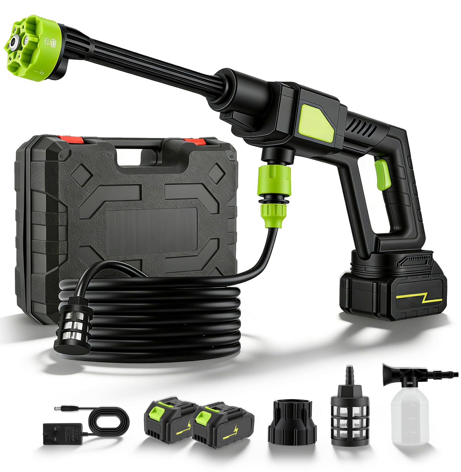 Cordless Pressure Washer, Portable Handheld Power Washer with 6-in-1 Adjustable Nozzle, 5M Hose, High Pressure Jet Washer Machine for Car Patio Floor Garden Cleaning