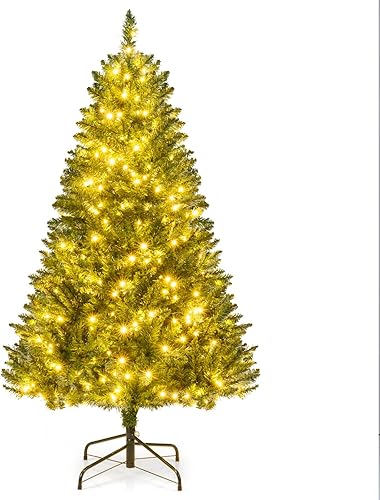 Miniatura 135 de GOFLAME Árbol de Navidad artificial preiluminado de 8 pies con luces LED blancas cálidas y conos de pino, decoración navideña para el hogar