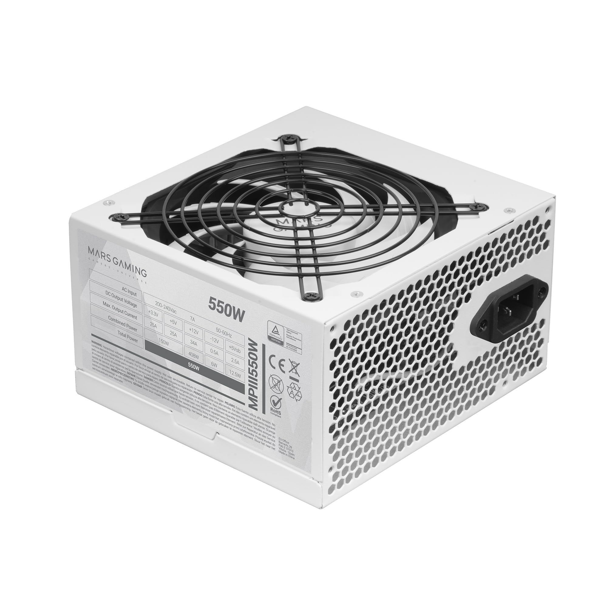 Mars Gaming MPIII550, PC ATX 550W Power Supply, 5 Years Warranty, Silent AI-RPM Technology, 85% Efficiency, White