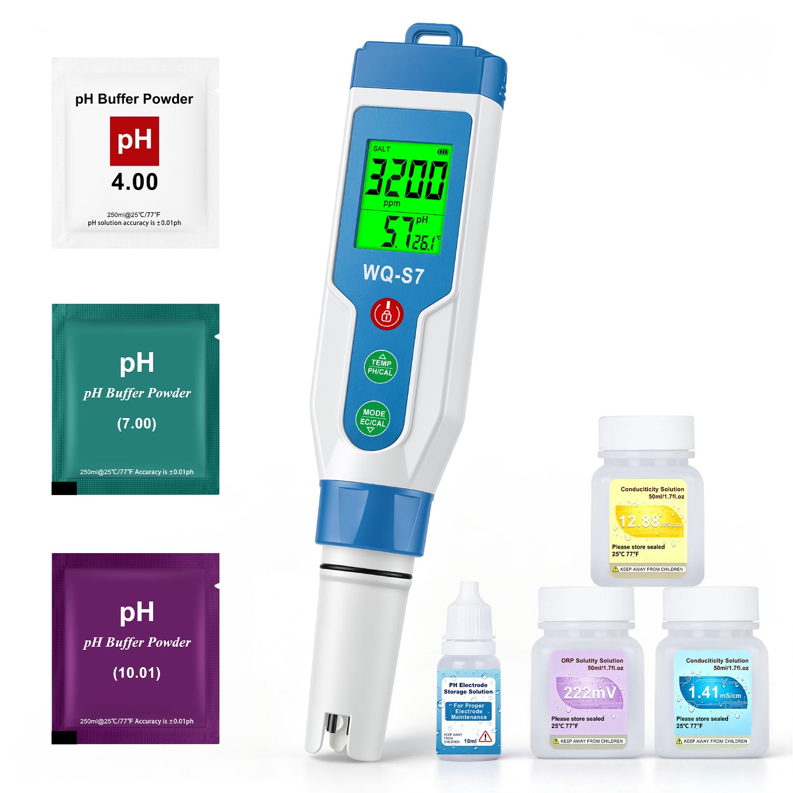 Salzgehalt pH Pool Messgerät, Salzgehalt Pool Messen für Salzwass Pool, 7 in 1 pool Wassertester TDS ORP Messgerät für Salzwasser Chlor Pool, Aquarium, Whirlpool