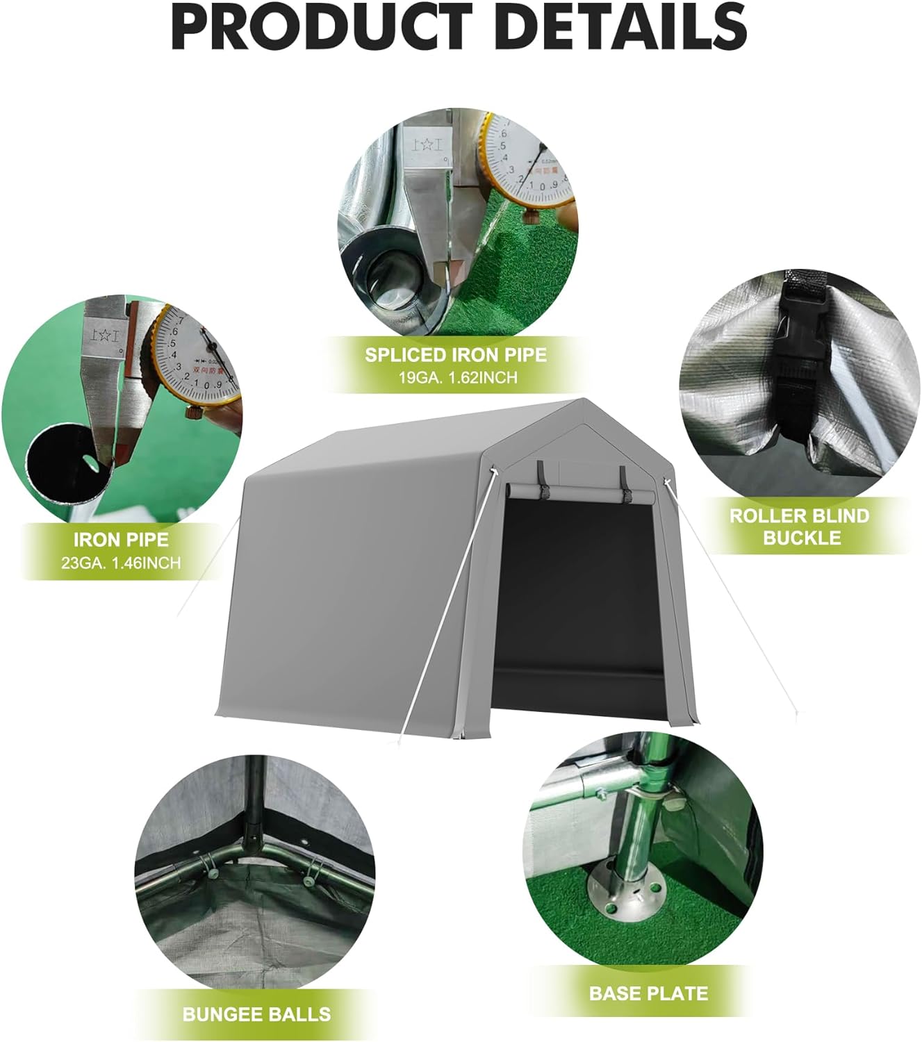 6 x 8 ft Carport Storage Shed, Shelter Logic with 2 Roll-up Zipper Door, Heavy Duty Waterproof Tarp, Storage Tent for Motorcycle, Bike, Garden Tools, Firewood - Image 7